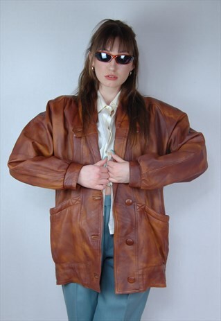 VINTAGE TIE-DYE BROWN LEATHER JACKET UNISEX
