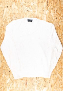 '90s Christian Dior White V-Neck Knitted Jumper - B2016
