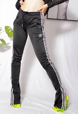 90s grunge y2k sport goth black Adidas open-leg jogger pants