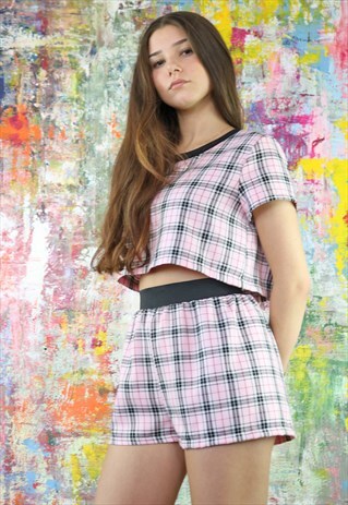 SHORTS & CROP TOP CO-ORDINATES IN PINK CHECK