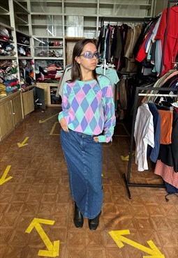 Vintage 80's cute pastel abstract light sweater jumper 