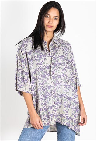 VINTAGE 80S CRAZY PATTERN FESTIVAL SHORT SLEEVE SHIRT /S2063