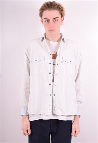 MENS VINTAGE DENIM SHIRT SMALL WHITE 90'S
