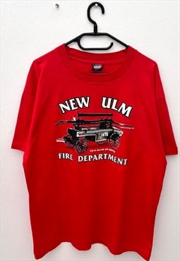 Vintage new Ulm fire Dept red single stitch T-shirt XL 