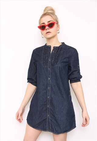 VINTAGE 90S BLUE DENIM LONG SLEEVE MINI DRESS