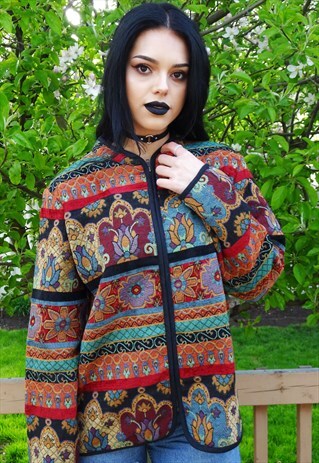 TAPESTRY BOHO CARPET STYLE ZIP UP 70'S STYLE JACKET