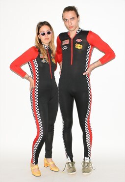 Vintage Y2K racing tight bodysuit in black / red