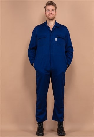 Vintage 80's Men Worker Overalls in Blue