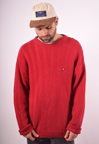 CHAPS RALPH LAUREN MENS VINTAGE JUMPER SWEATER LARGE RED 90S
