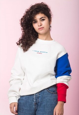 WHITE, BLUE & RED SWEATSHIRT JUMPER EMBROIDERED