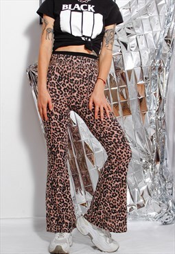 90s grunge y2k goth brown leopard bell flare legging pants
