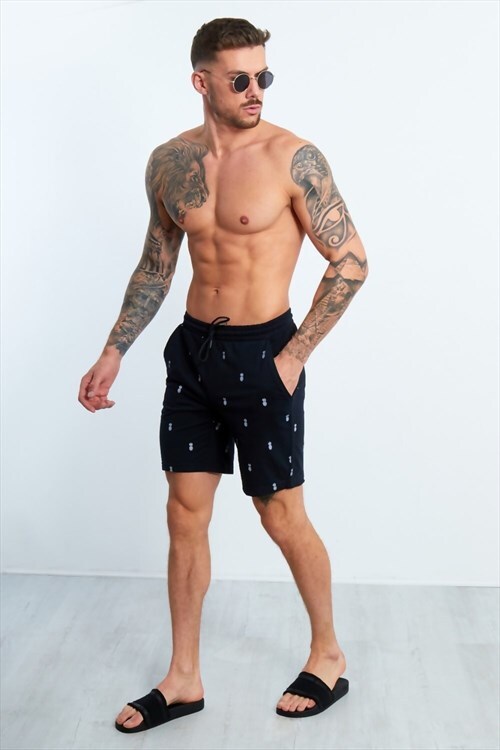 mens navy pineapple print jersey shorts