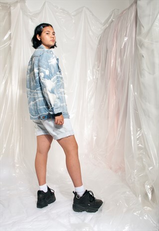 VINTAGE DENIM JACKET REWORKED TIE-DYE BLEACHED GRUNGE JACKET