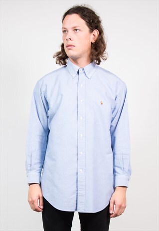RALPH LAUREN BLUE SHIRT SMART BUTTON DOWN COLLAR