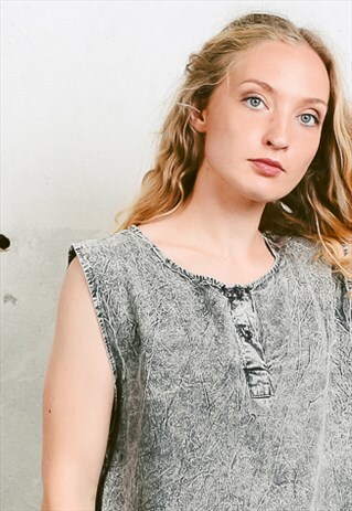 VINTAGE 90S ACID WASH DENIM SLEEVELESS T-SHIRT