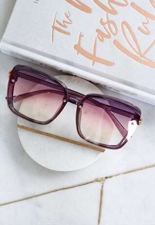 PASTEL PURPLE YELLOW SQUARE FRAME CLEAR LENS SUNGLASSES