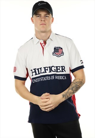 VINTAGE TOMMY HILFIGER POLO SHIRT WHITE NAVY