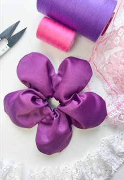 Purple Satin Oversize Flower Scrunchie 