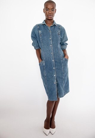 80S VINTAGE BUTTON DOWN DENIM DRESS
