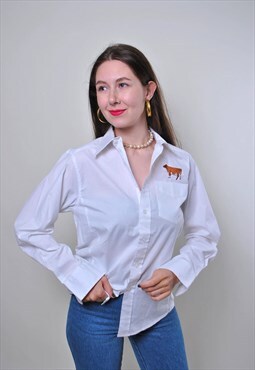 Vintage utility white shirt with cow embroidery 