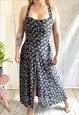 Vintage Dark Blue Floral Cross Back 90's Maxi Dress