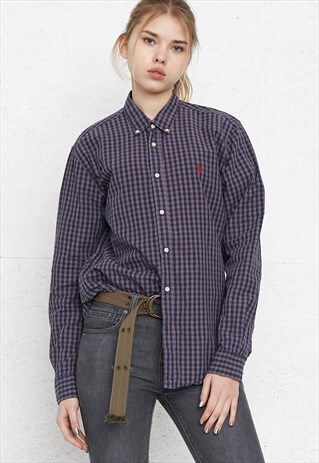 VINTAGE BLUE POLO RALPH LAUREN LONG SLEEVE CHECKERED SHIRT