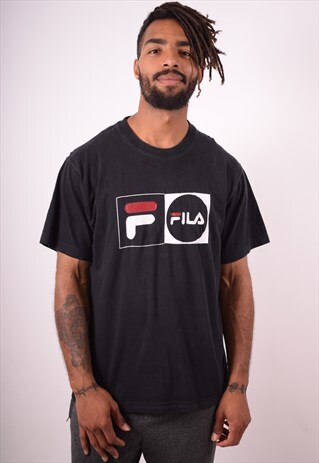 FILA MENS VINTAGE T-SHIRT TOP MEDIUM BLACK 90S