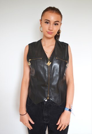 VINTAGE MOSCHINO PVC ZIP UP WAISTCOAT CROP TOP
