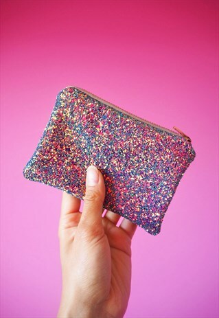 PURPLE RAINBOW GLITTER COIN PURSE - NIGHT SKY