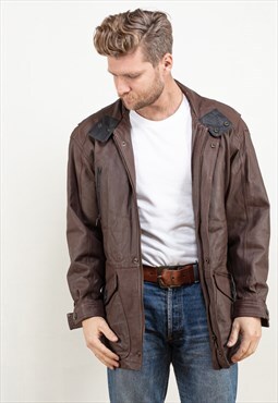 Vintage 80's Leather Parka Jacket in Brown
