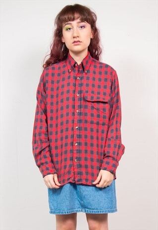 VINTAGE 90'S RED CHECK LONG SLEEVE FLANNEL SHIRT