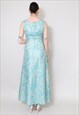 60'S VINTAGE BLUE GOLD METALLIC BROCADE MAXI DRESS