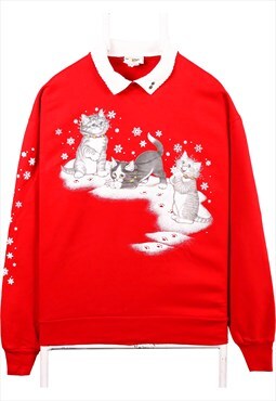 Vintage 90's Morning Sun Sweatshirt Cat Christmas Jumper Red