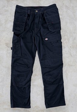 Dickies Black Cargo Carpenter Workwear Trousers Utility W30