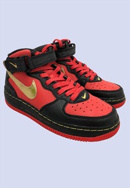 Nike Black Red Gold Air Force 1 Mid Trainers 