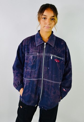 VINTAGE REEBOK EMBROIDERED ACID WASH UTILITY JACKET