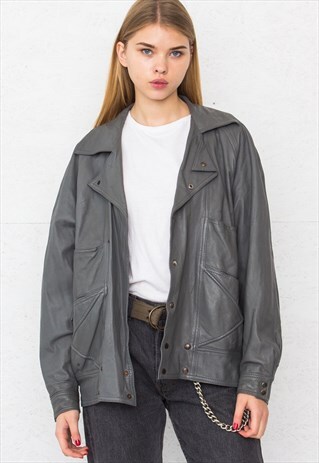 VINTAGE GREY LEATHER JACKET