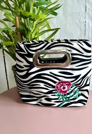 Vintage Zebra Print Floral Embroidered 90's Mini Bag