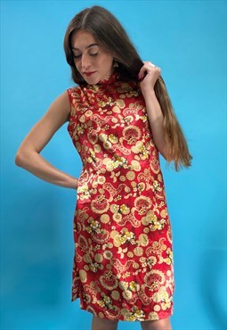 Vintage 90s Chinese Satin Red Long Dress