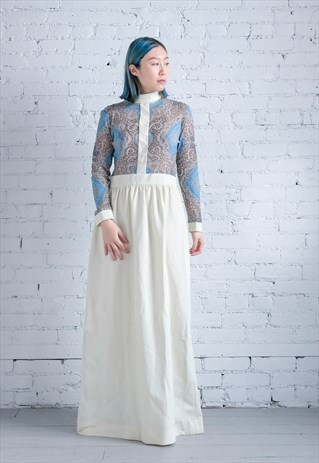 REVIVAL VINTAGE 70S PAISLEY YELLOW MOCK NECK MAXI