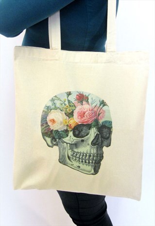 GARDEN FLORAL SKULL TOTE BAG