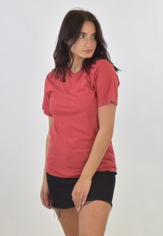 VINTAGE 90S RED TOMMY HILFIGER V NECK T SHIRT