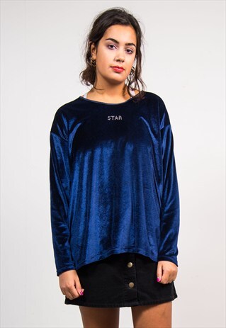 VINTAGE 90'S DARK BLUE VELVET STAR TOP