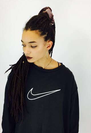 NIKE BLACK OVERSIZED EMBROIDERED SWOOSH SWEATSHIRT