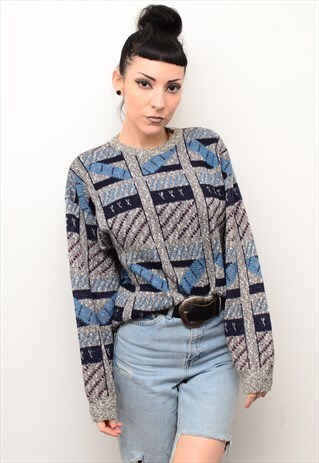 VINTAGE 90'S RETRO ABSTRACT PATTERNED SLOUCHY JUMPER