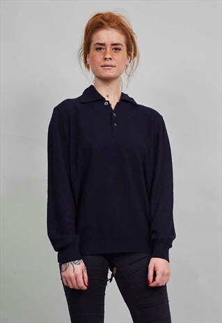 VINTAGE NAVY BLUE OVERSIZED POLO CASHMERE JUMPER