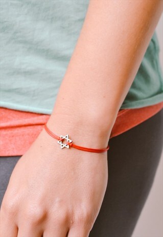 STAR OF DAVID BRACELET, RED CORD WITH SILVER PLATED CHARM