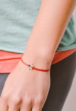 Star of David bracelet red cord silver plated charm gift