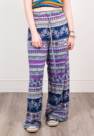 90'S MULTICOLOUR FLORAL PATTERN LOOSE LEG TROUSERS