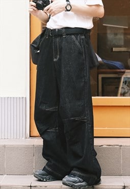 Black Relaxed Fit Cargo pants Jeans trousers 